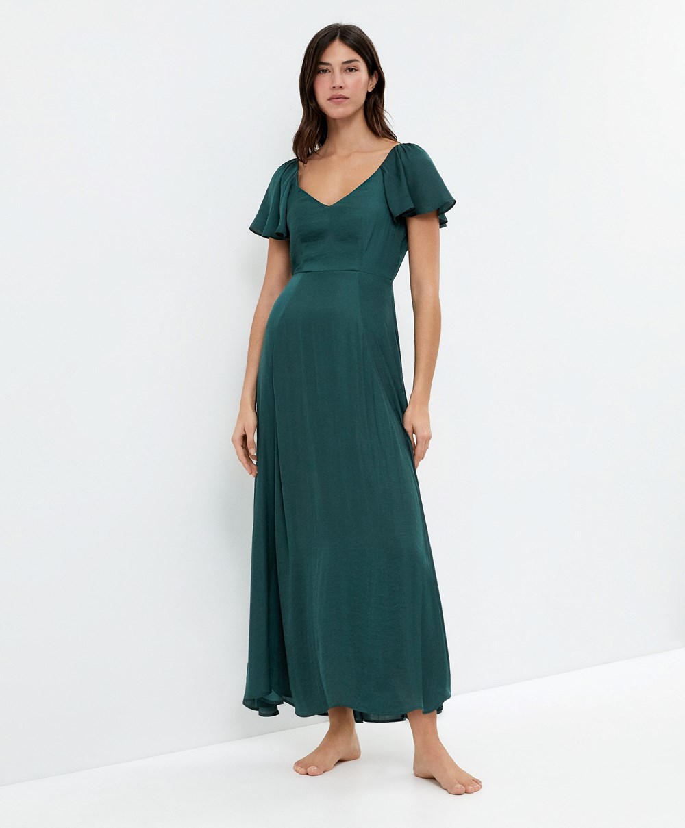 Oysho Satin Midi Kjoler With Open Back Grønn | KFCP23701