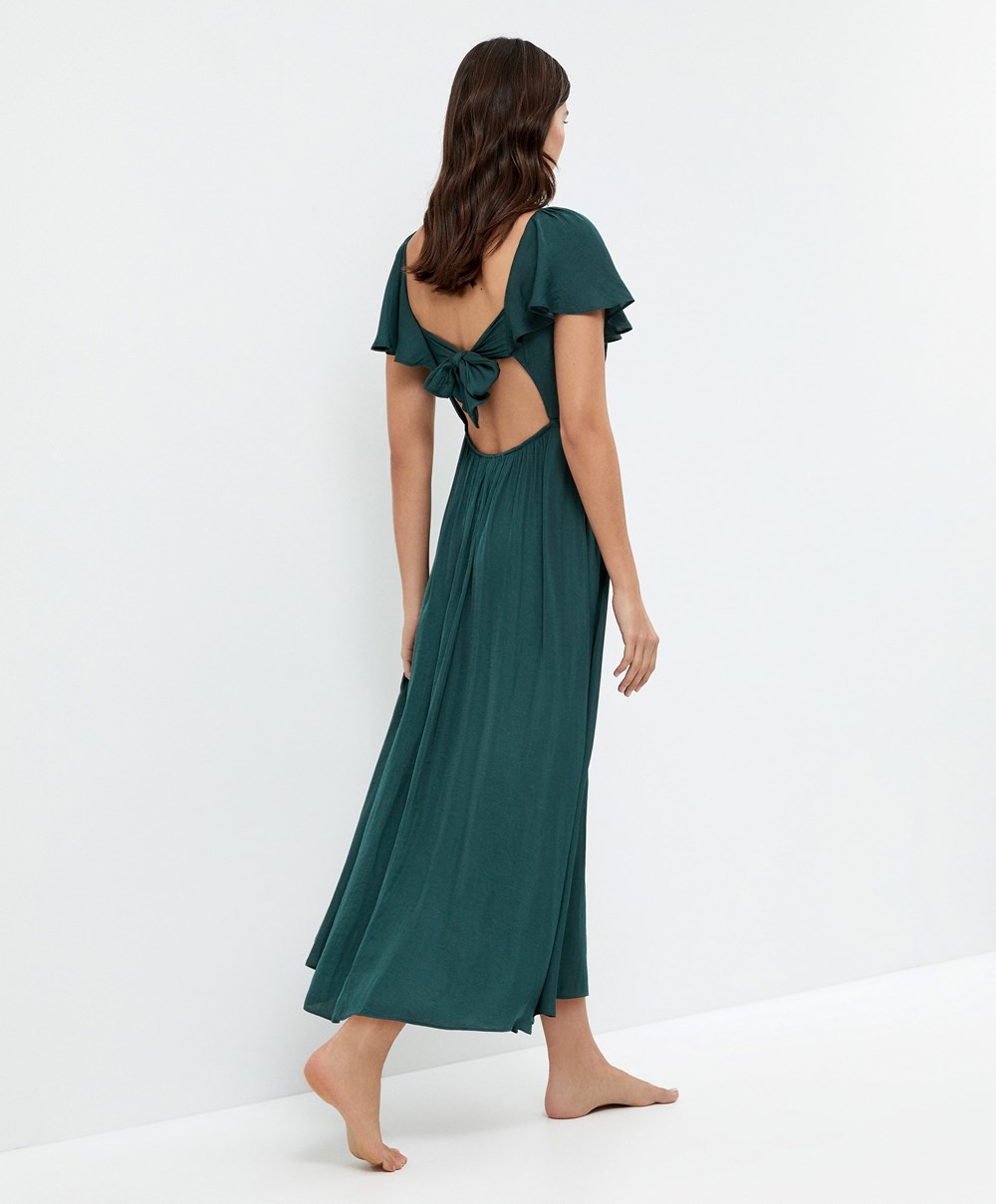 Oysho Satin Midi Kjoler With Open Back Grønn | KFCP23701