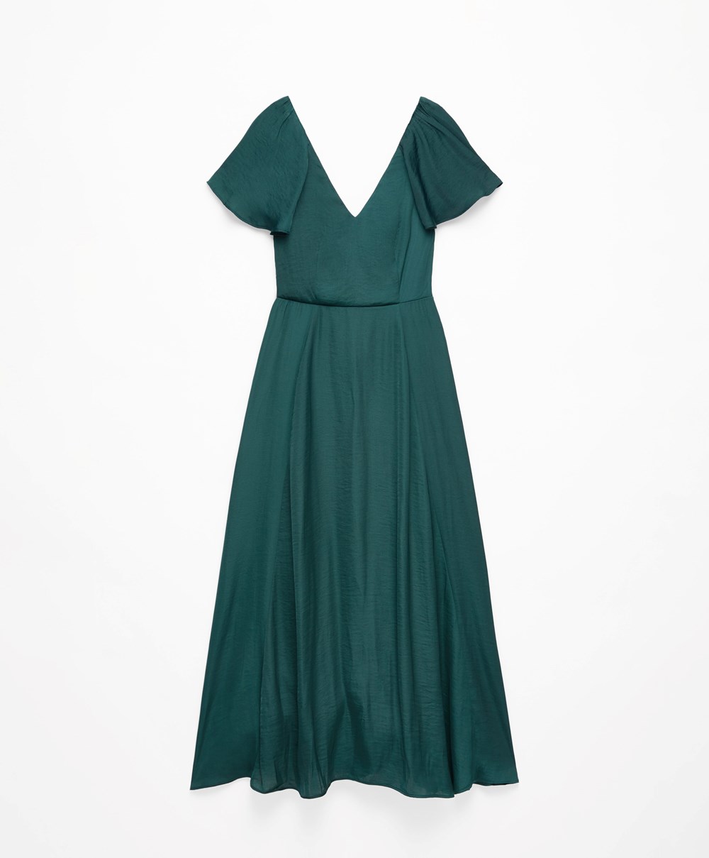 Oysho Satin Midi Kjoler With Open Back Grønn | KFCP23701