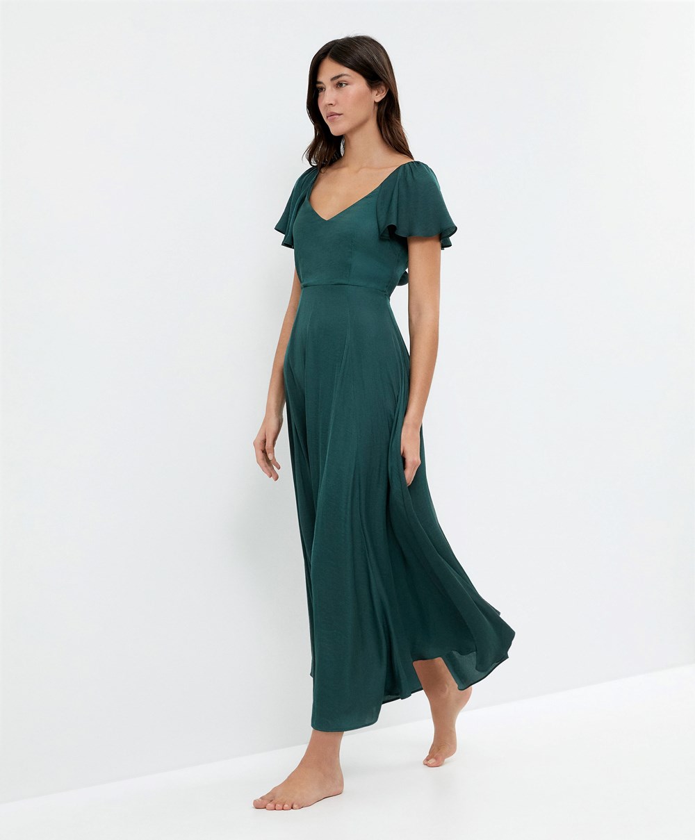 Oysho Satin Midi Kjoler With Open Back Grønn | KFCP23701