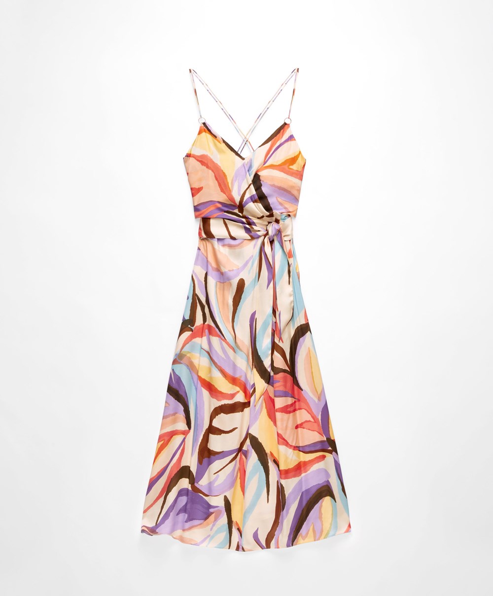 Oysho Satin Printed Strappy Long Kjoler Dyp Lilla | NQTF15398