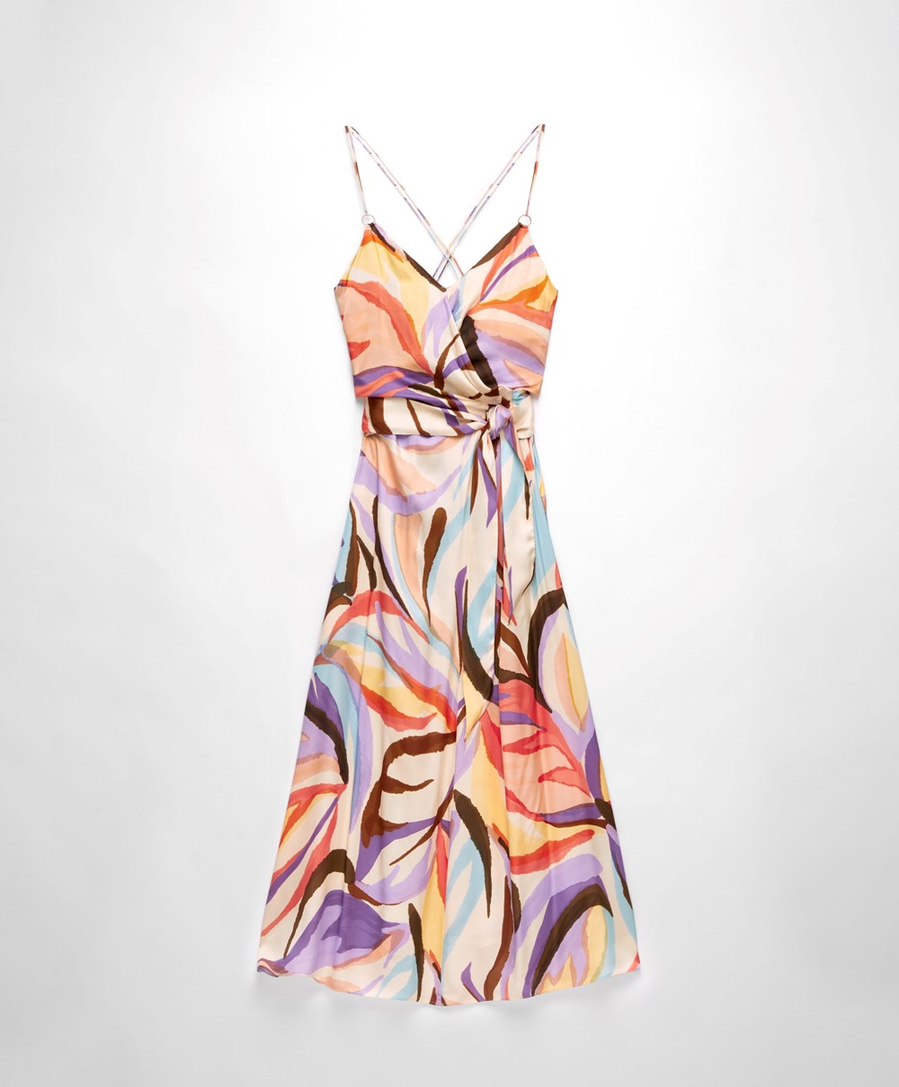 Oysho Satin Printed Strappy Long Kjoler Dyp Lilla | POAY41276