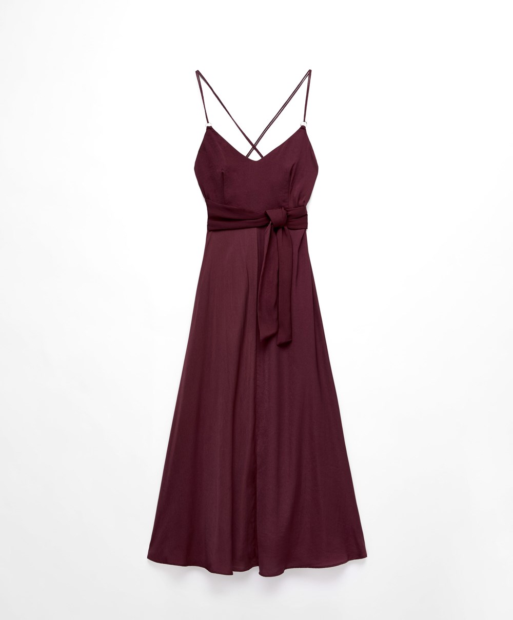 Oysho Satin Strappy Midi Kjoler Burgunder | UGBM65712