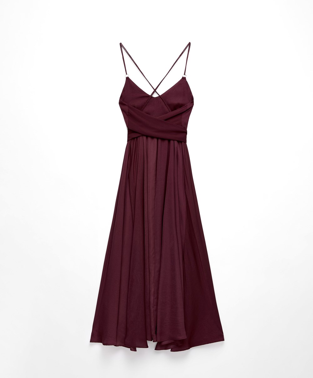 Oysho Satin Strappy Midi Kjoler Burgunder | UGBM65712