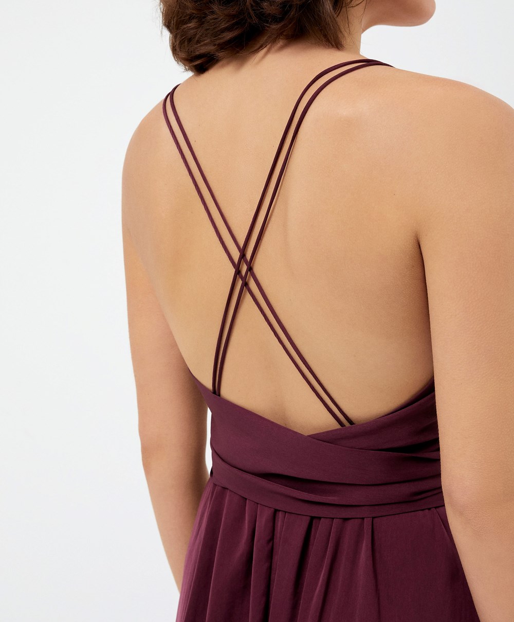 Oysho Satin Strappy Midi Kjoler Burgunder | UGBM65712