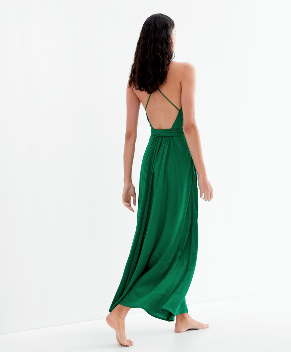 Oysho Satin Strappy Midi Kjoler Dyp Grønn | TWCA91465