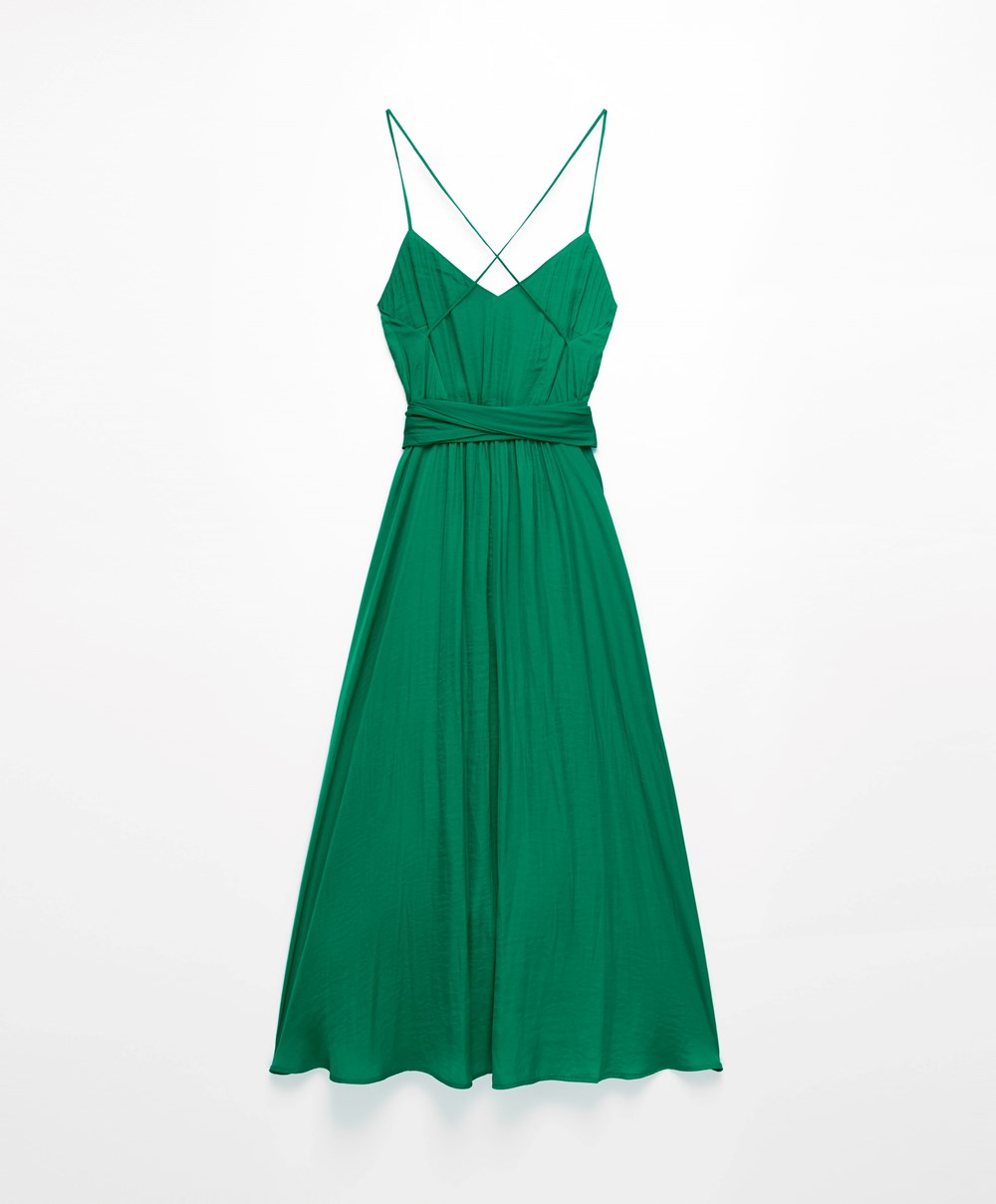 Oysho Satin Strappy Midi Kjoler Dyp Grønn | TWCA91465