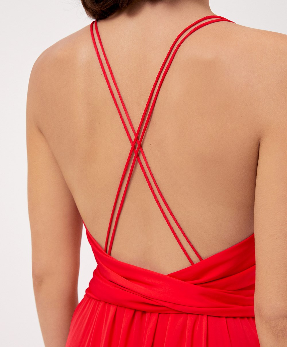 Oysho Satin Strappy Midi Kjoler Orange-red | MLPY51973