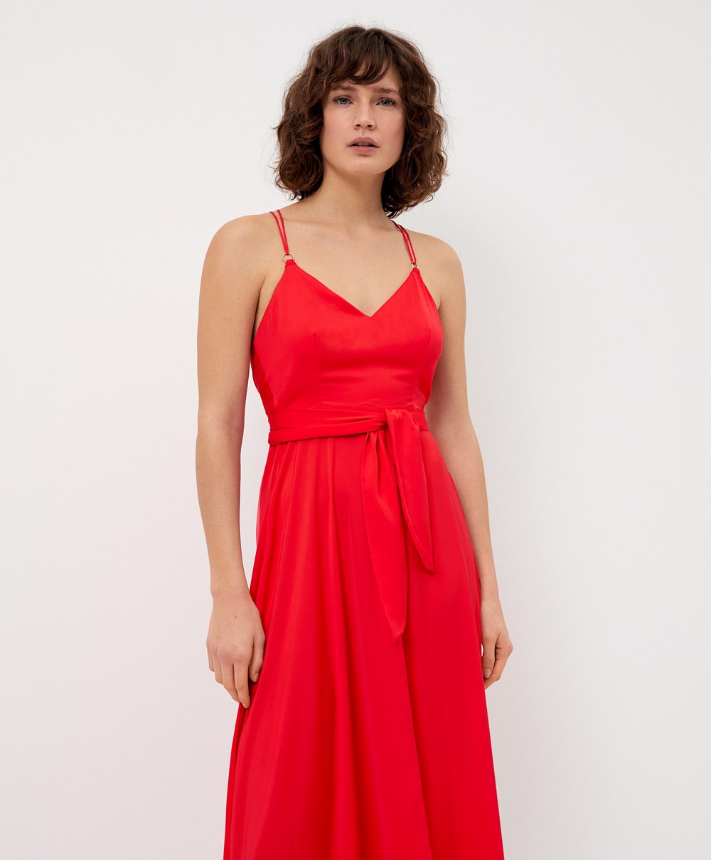 Oysho Satin Strappy Midi Kjoler Orange-red | MLPY51973