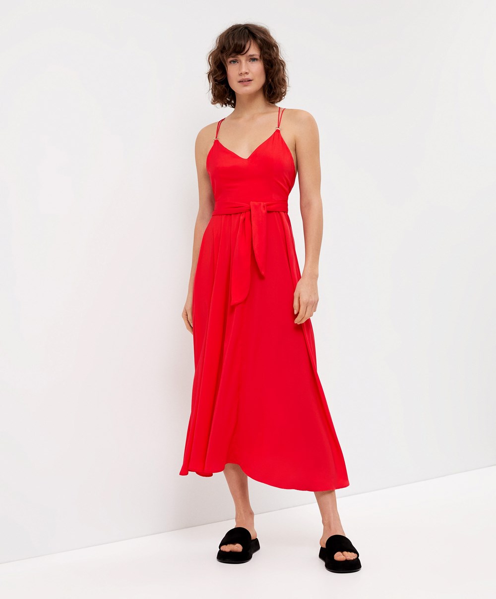 Oysho Satin Strappy Midi Kjoler Orange-red | MLPY51973