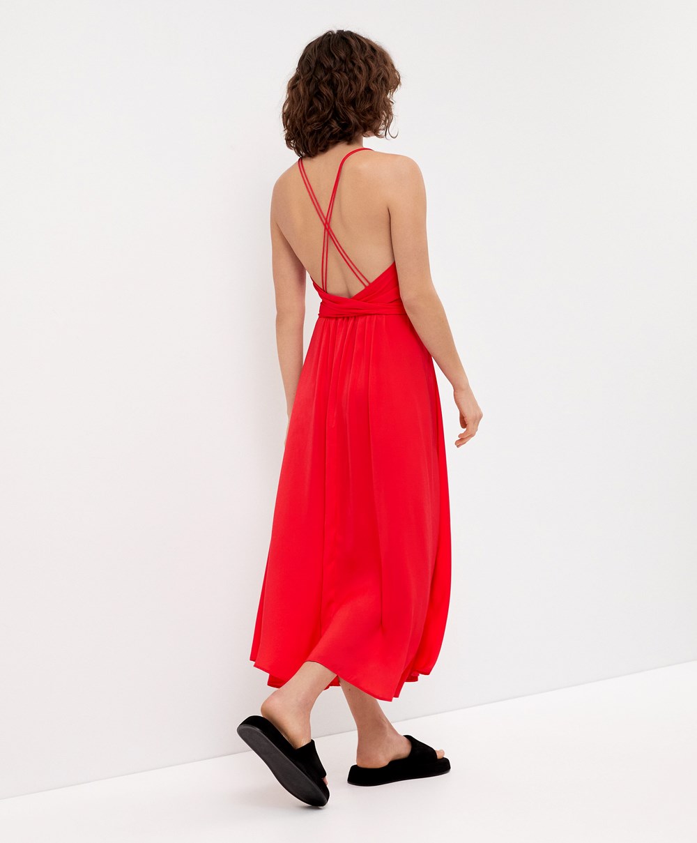 Oysho Satin Strappy Midi Kjoler Orange-red | MLPY51973