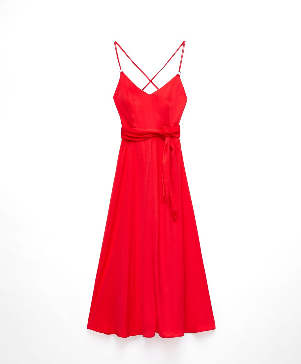 Oysho Satin Strappy Midi Kjoler Orange-red | MLPY51973