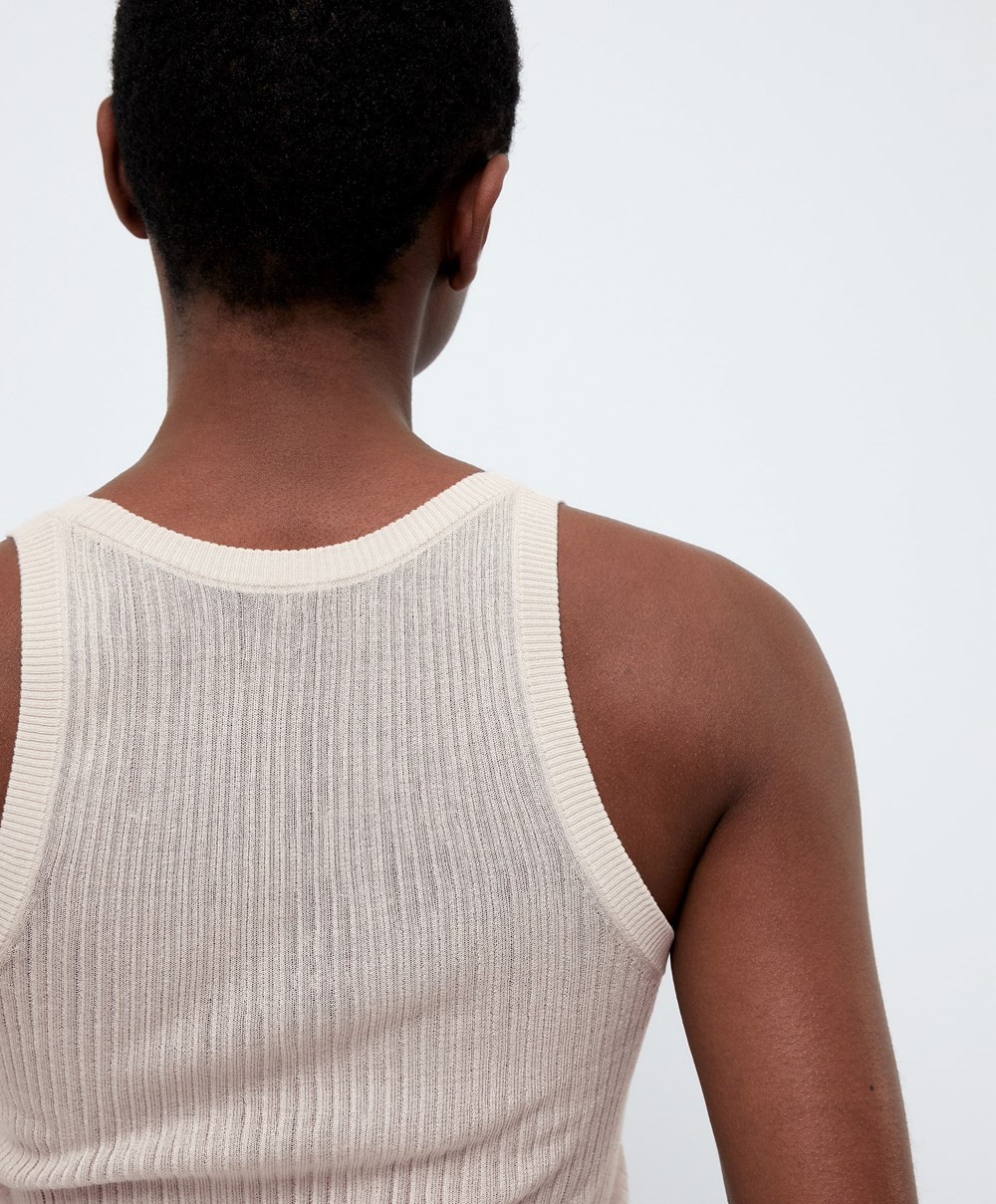 Oysho Semi-sheer Knit Vest Top Pale Sand | AFJI17395