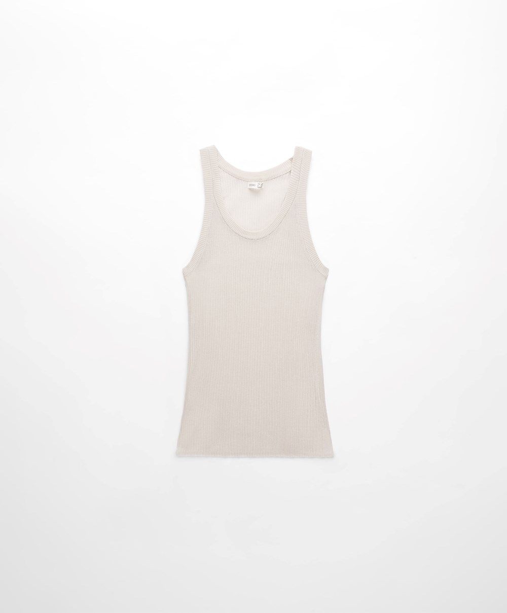 Oysho Semi-sheer Knit Vest Top Pale Sand | AFJI17395