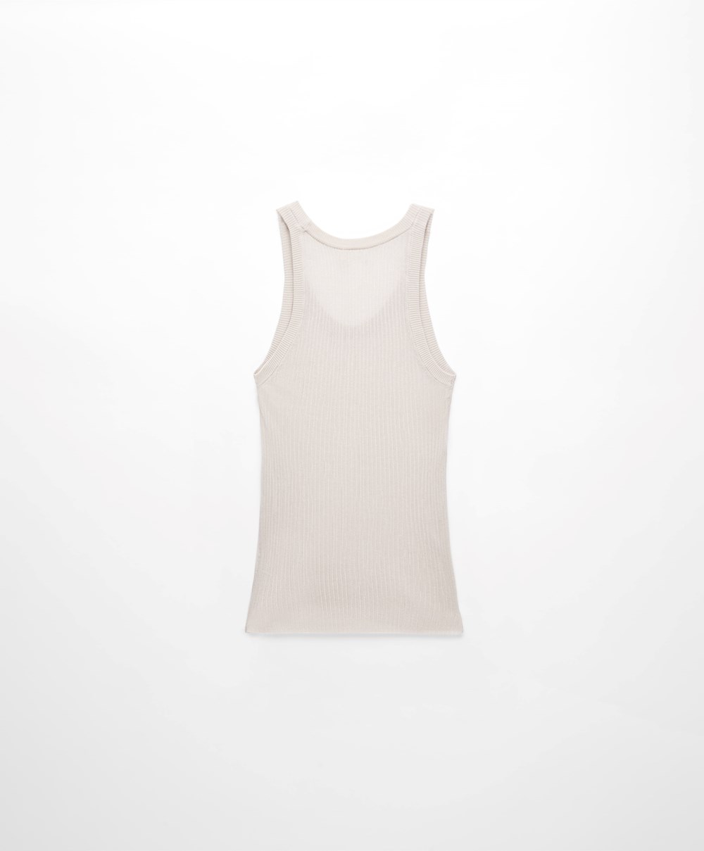 Oysho Semi-sheer Knit Vest Top Pale Sand | AFJI17395