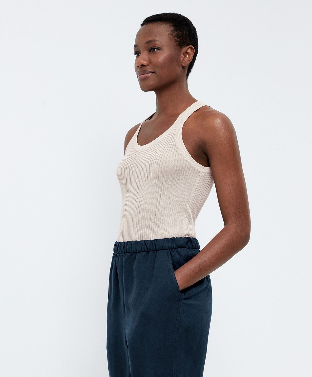 Oysho Semi-sheer Knit Vest Top Pale Sand | AFJI17395