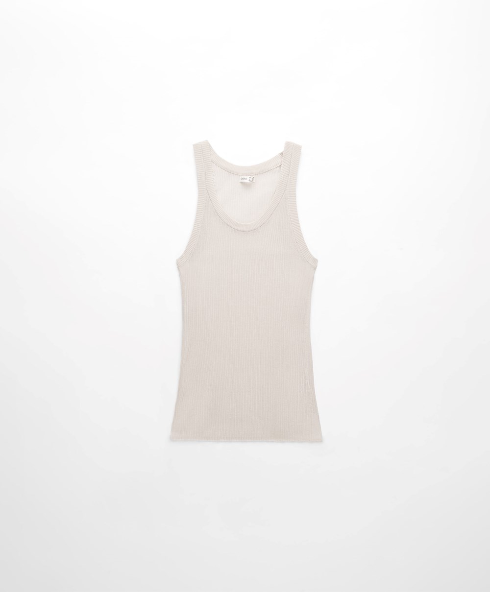 Oysho Semi-sheer Knit Vest Top Pale Sand | VIXL70652