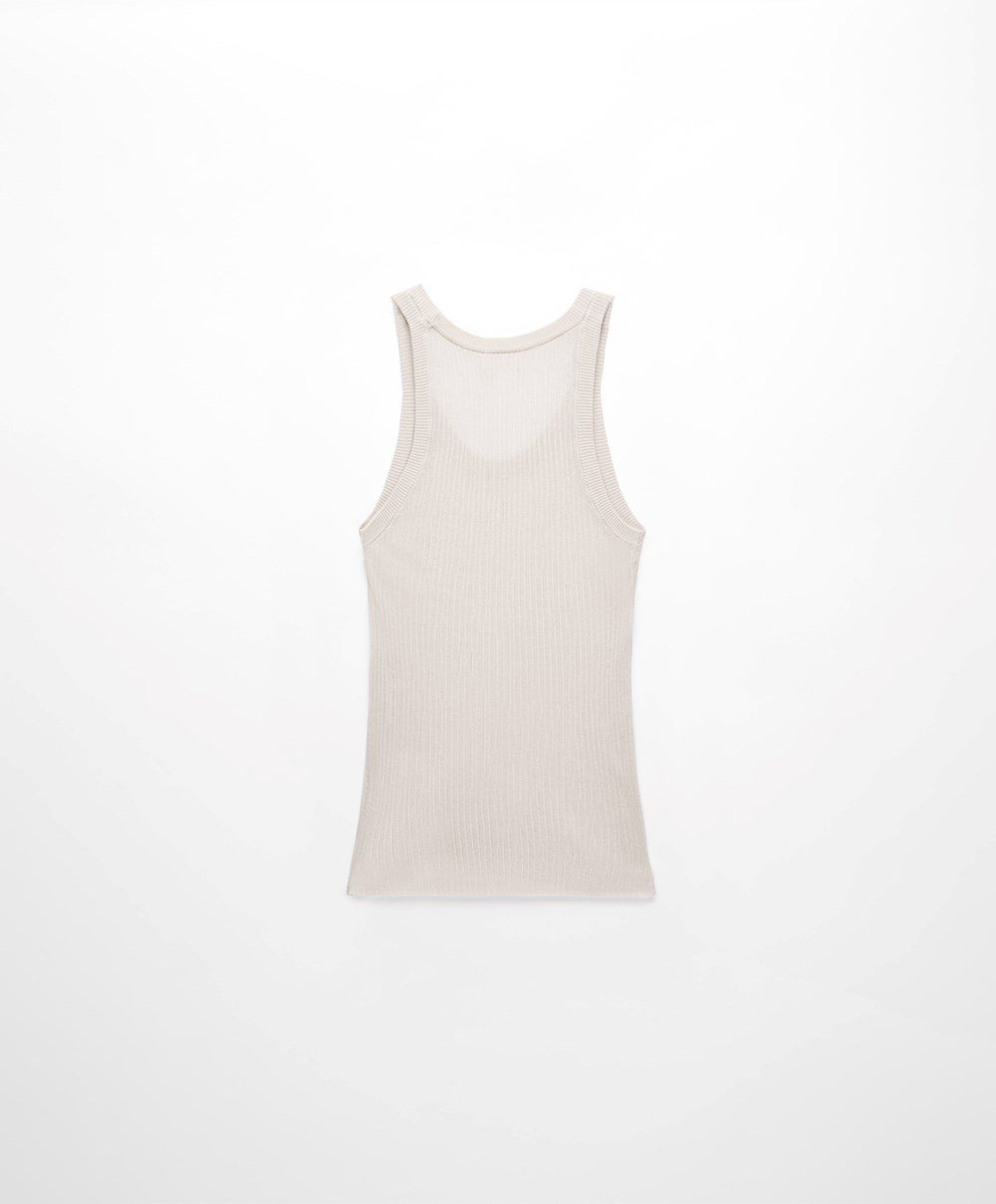 Oysho Semi-sheer Knit Vest Top Pale Sand | VIXL70652