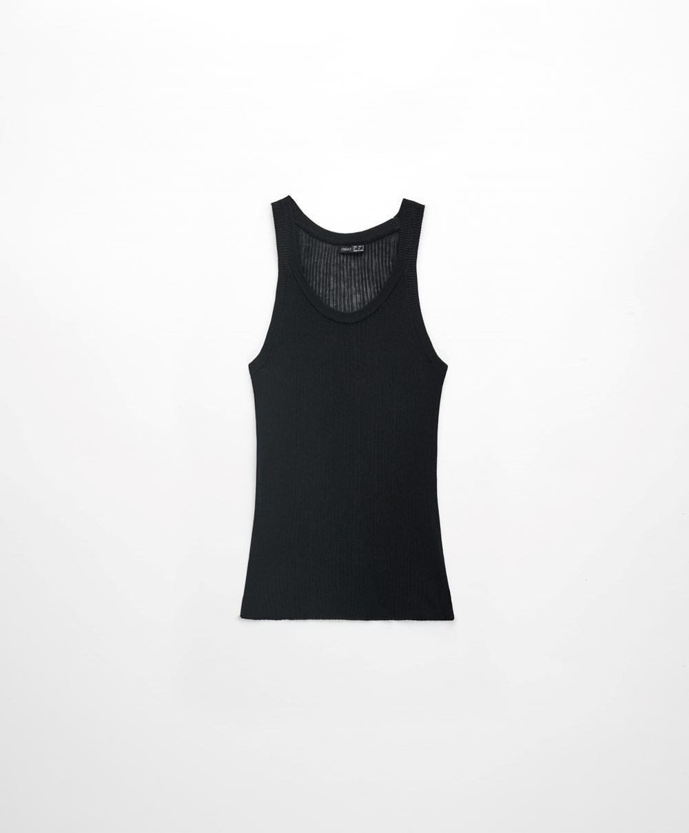 Oysho Semi-sheer Knit Vest Top Svarte | TEXV90487