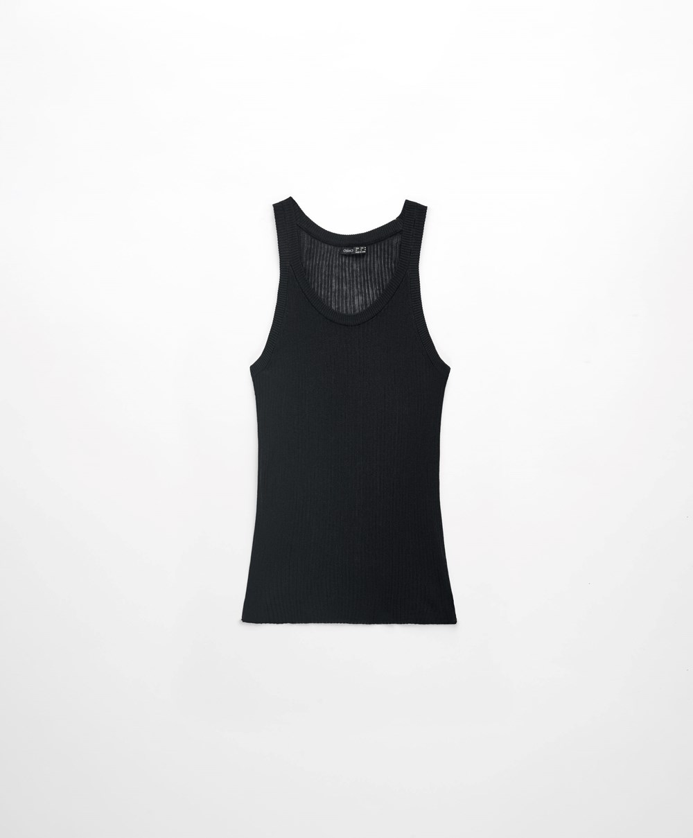 Oysho Semi-sheer Knit Vest Top Svarte | ZYJM94508