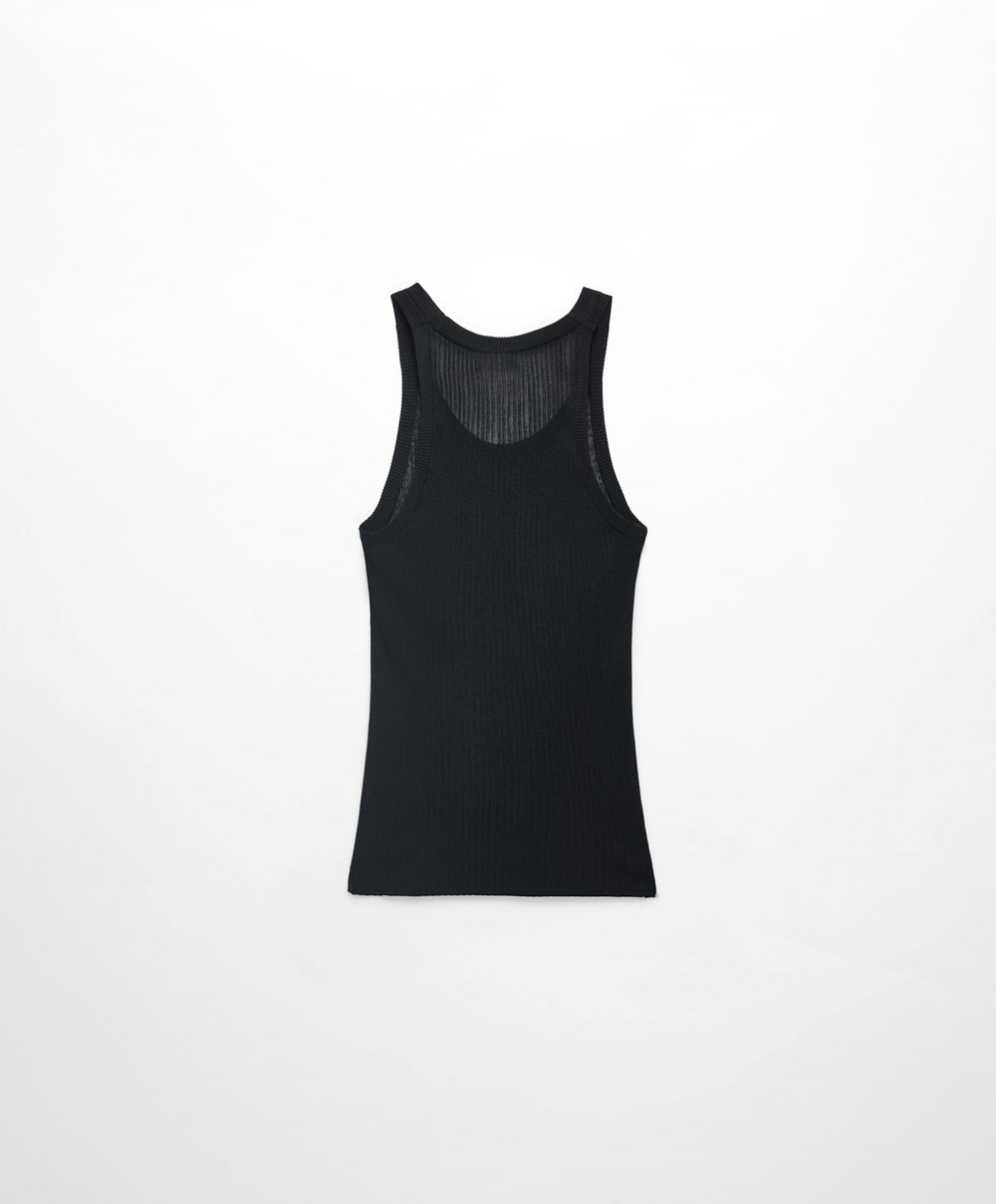 Oysho Semi-sheer Knit Vest Top Svarte | ZYJM94508