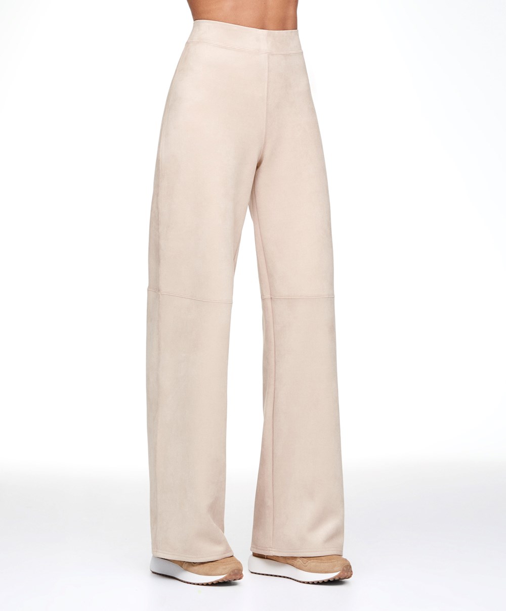 Oysho Semsket Skinn-effect Rett-leg Trousers Brune | YKRT21839