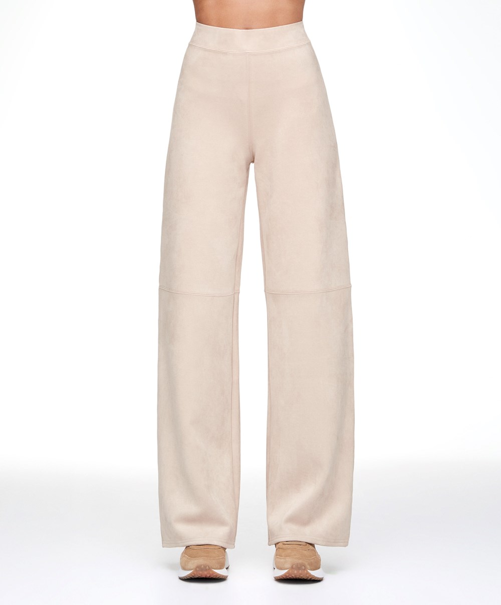 Oysho Semsket Skinn-effect Rett-leg Trousers Brune | YKRT21839