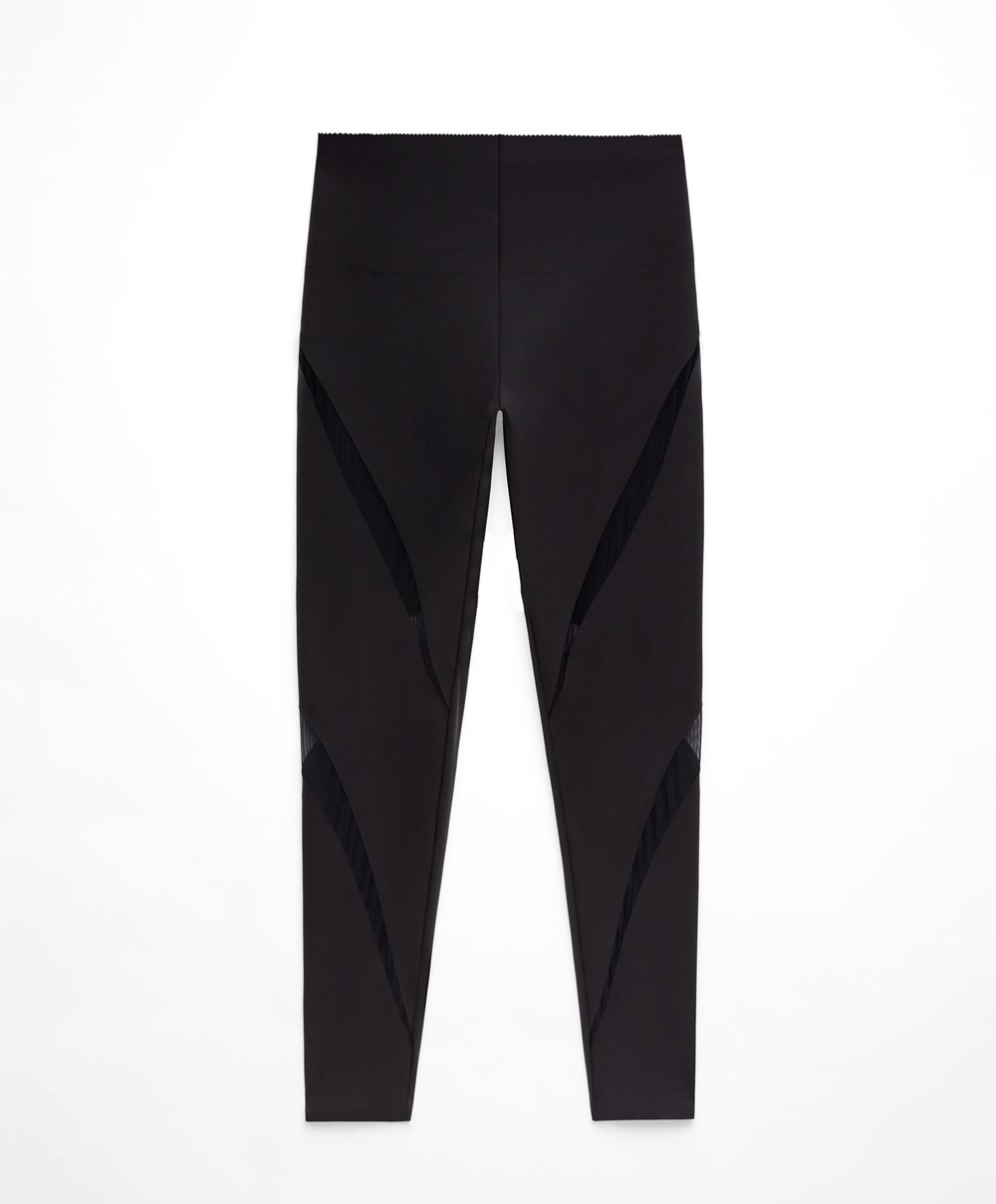 Oysho Sheer Panel 65cm Compressive Leggings Svarte | VOUS02538