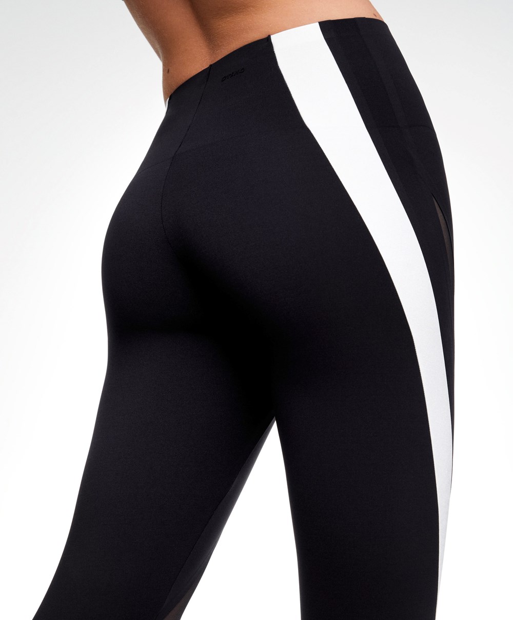 Oysho Sheer Panel Colour Block 65cm Compressive Leggings Svarte | YEOX64285