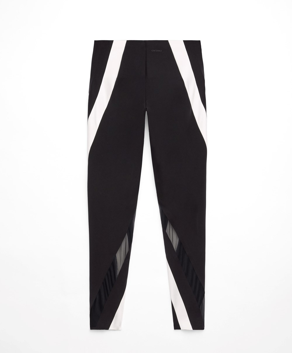 Oysho Sheer Panel Colour Block 65cm Compressive Leggings Svarte | YEOX64285