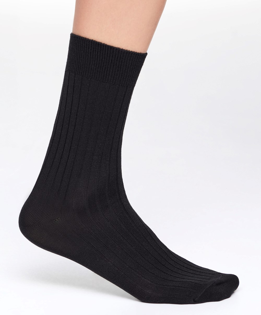 Oysho Silk Classic Socks Svarte | YJAC09862