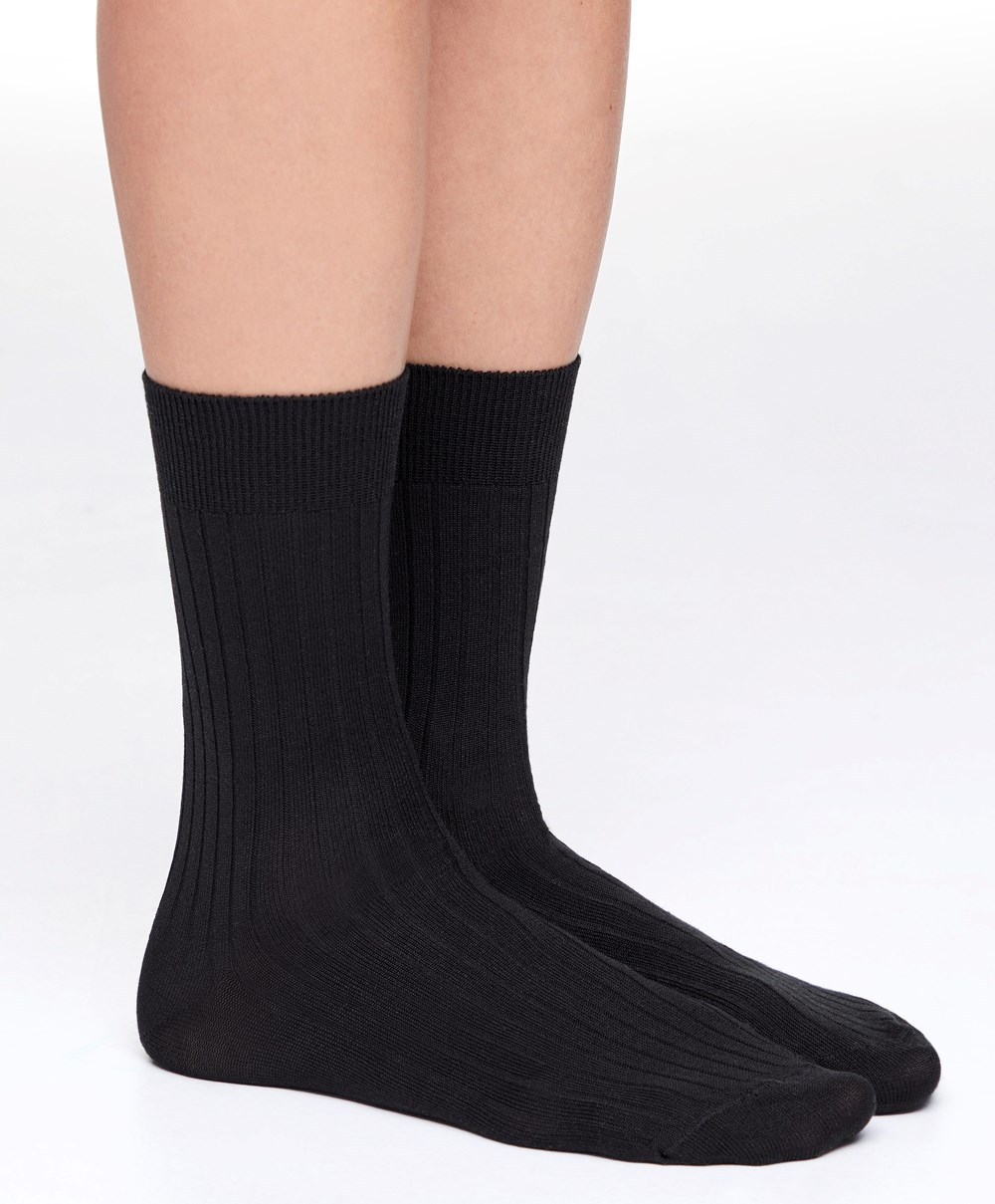 Oysho Silk Classic Socks Svarte | YJAC09862