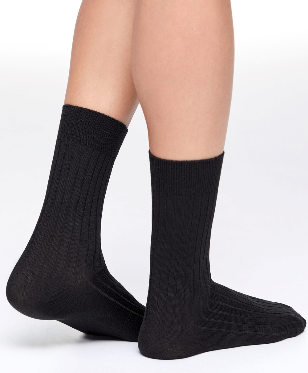 Oysho Silk Classic Socks Svarte | YJAC09862