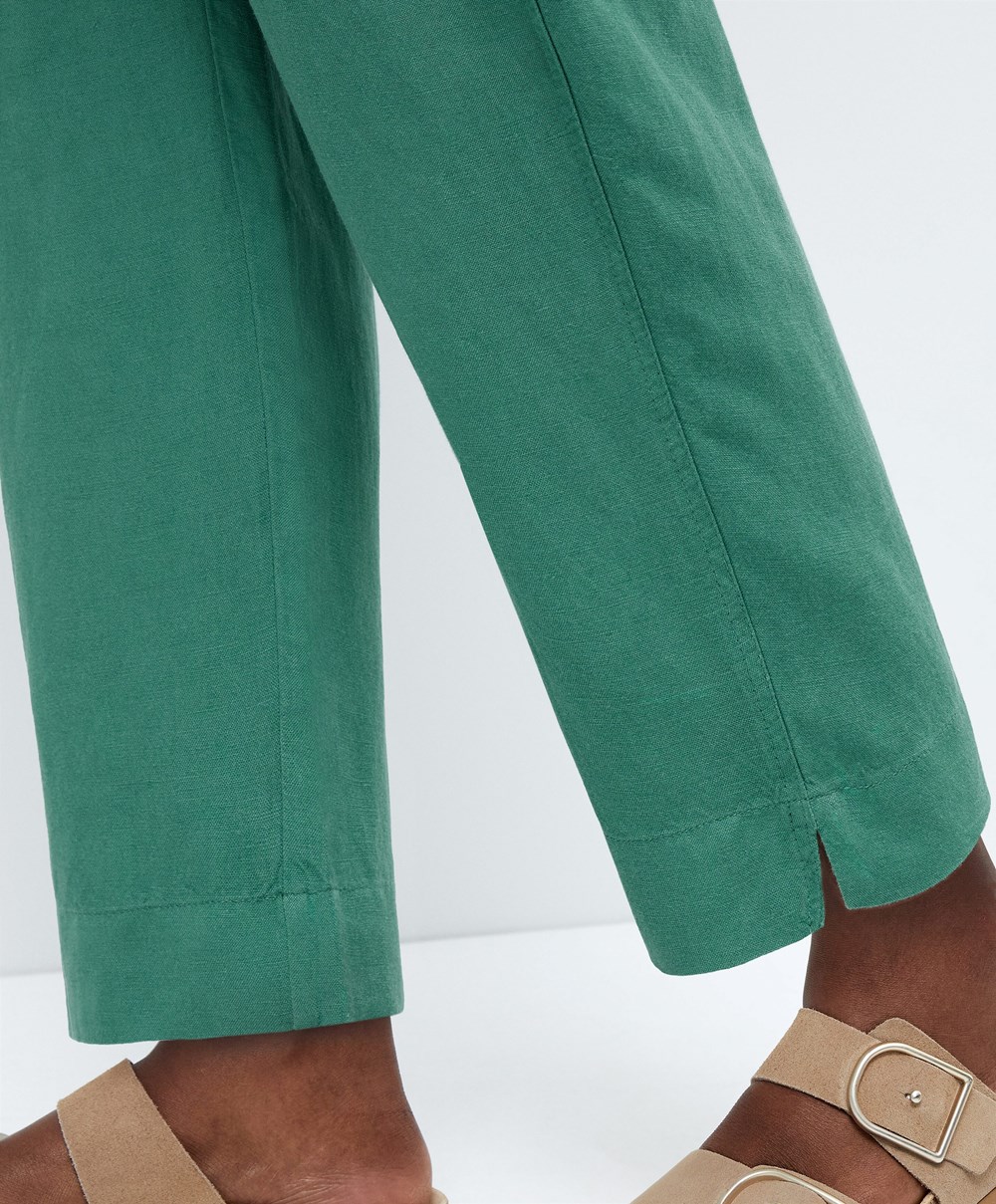 Oysho Slim Fit Linen Trousers Grønn | LGMV79243