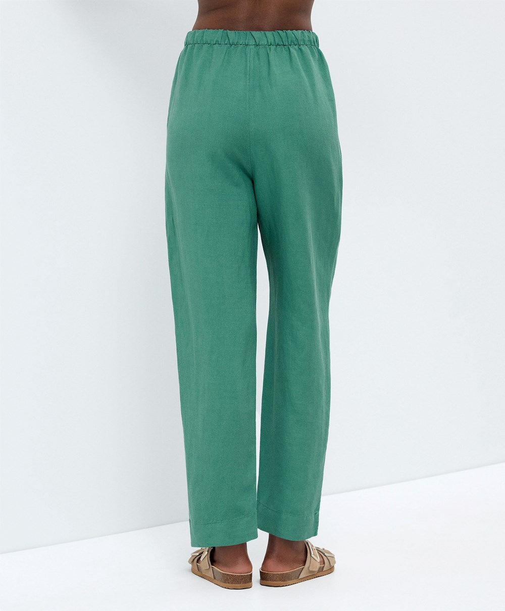 Oysho Slim Fit Linen Trousers Grønn | LGMV79243