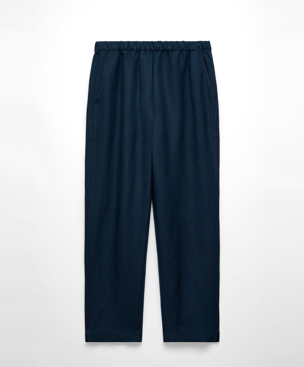 Oysho Slim Fit Linen Trousers Marineblå | VBOW31762