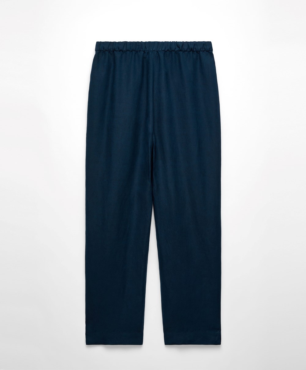 Oysho Slim Fit Linen Trousers Marineblå | VBOW31762