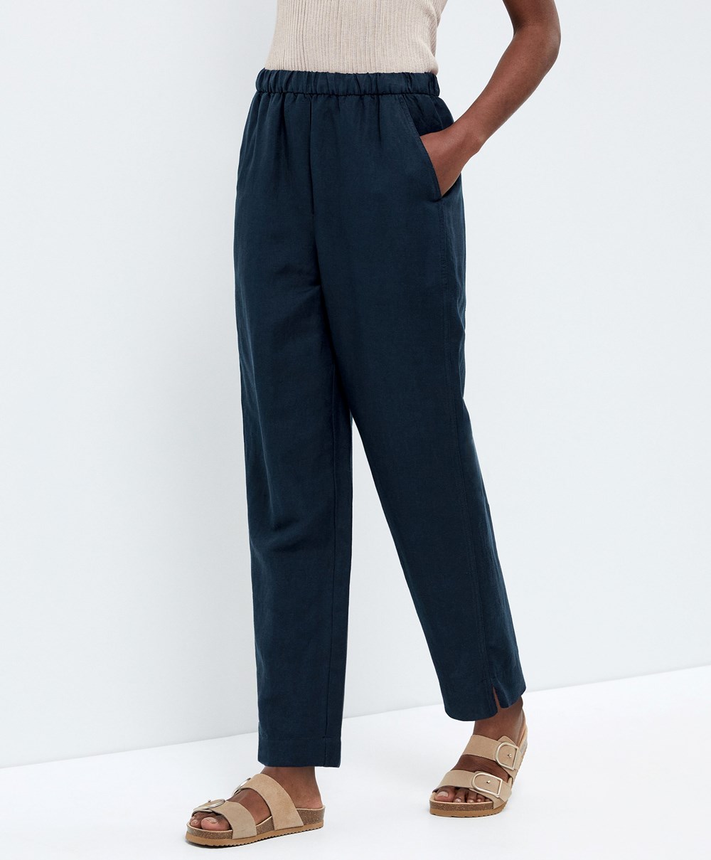 Oysho Slim Fit Linen Trousers Marineblå | VBOW31762