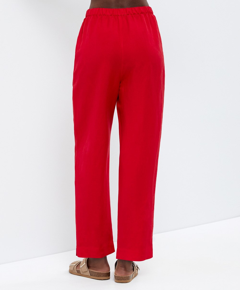 Oysho Slim Fit Linen Trousers Rød | BOCG13029