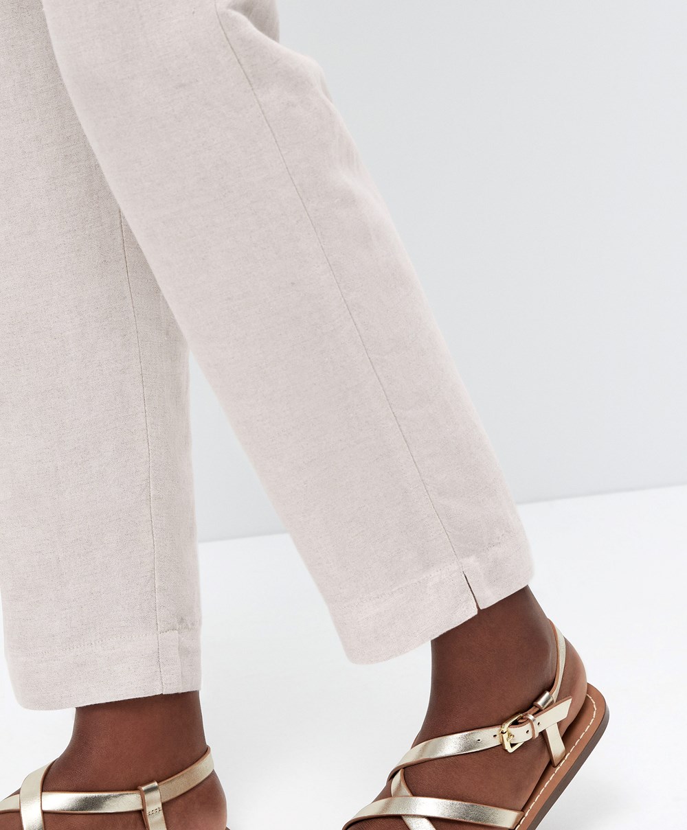 Oysho Slim Fit Linen Trousers Sand Melange | YNEL09413