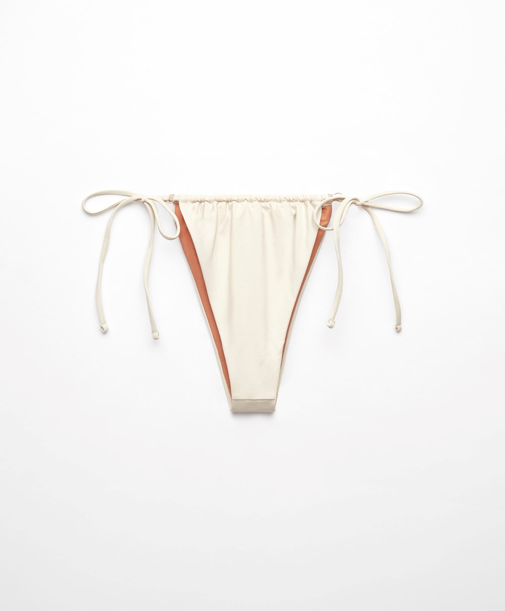 Oysho Slim Tie Brazilian Bikini Briefs Ecru | QLRP30841