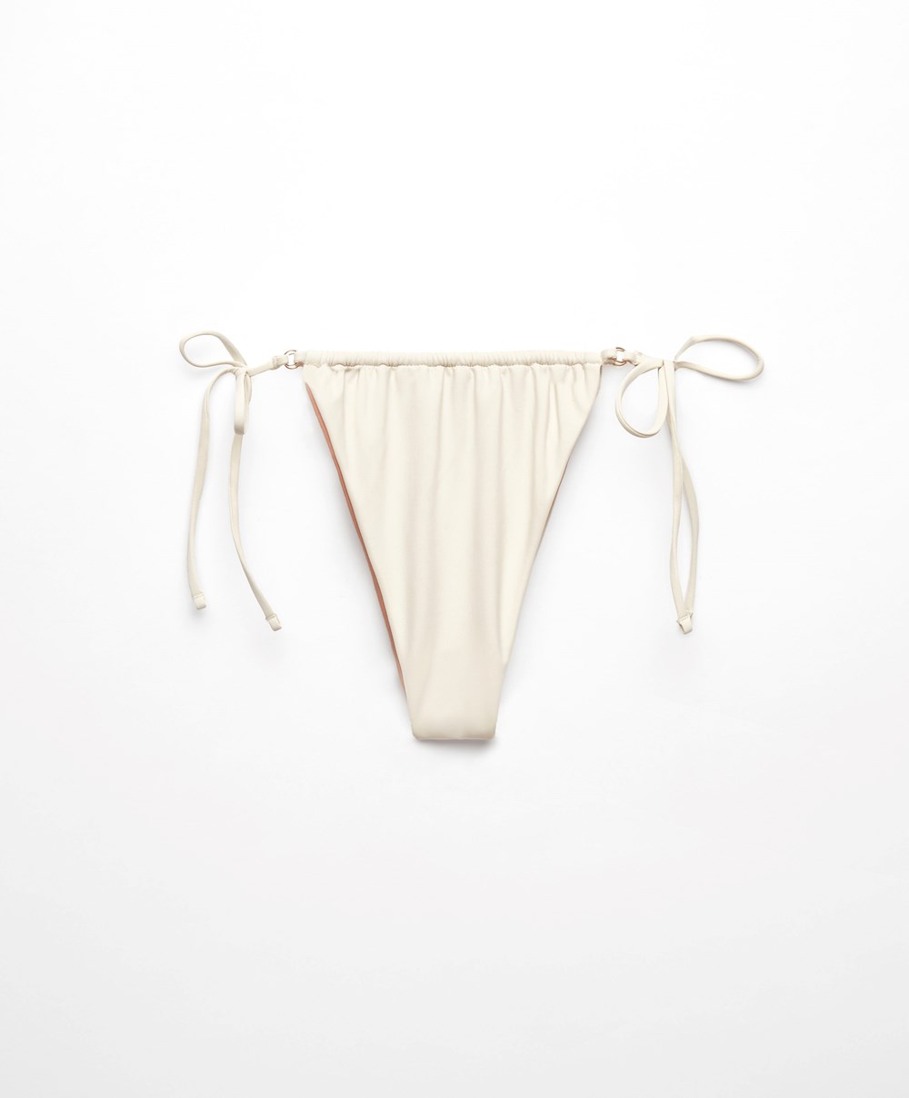 Oysho Slim Tie Brazilian Bikini Briefs Ecru | QLRP30841