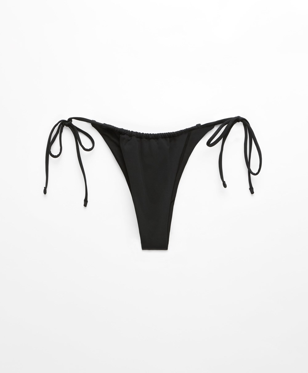 Oysho Slim Tie U-cut Brazilian Bikini Briefs Svarte | JEZV84695