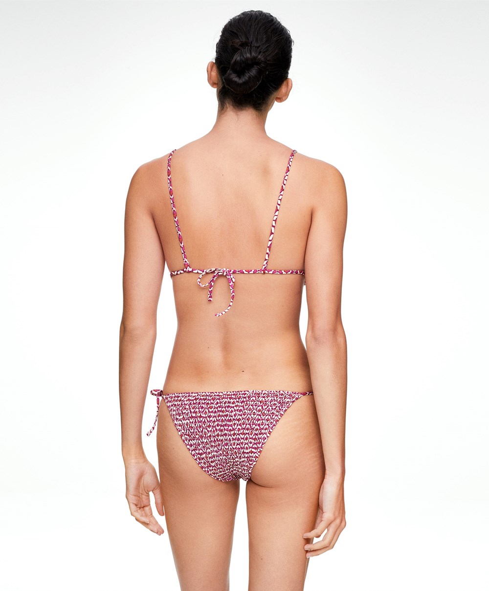 Oysho Smock Motif Print Medium-coverage Bikini Briefs With Ties Fuchsia | BQHS79326