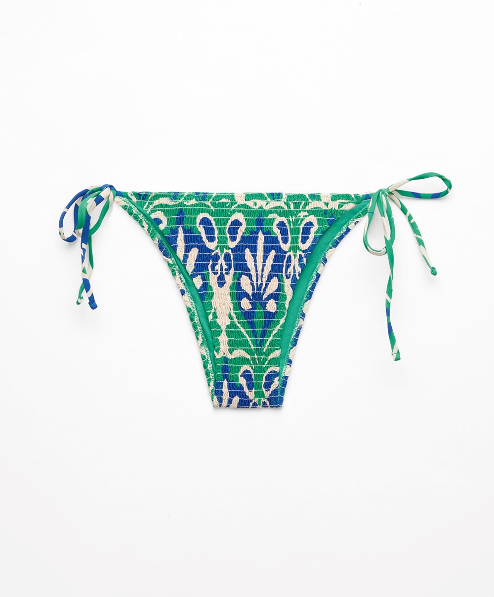 Oysho Smock Motif Print Medium-coverage Bikini Briefs With Ties Grønn | NKVQ64319