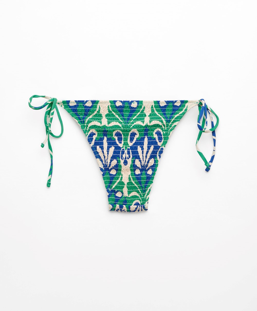 Oysho Smock Motif Print Medium-coverage Bikini Briefs With Ties Grønn | NKVQ64319