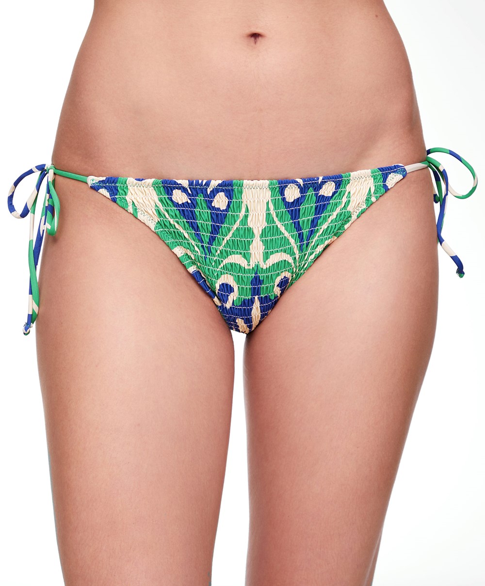 Oysho Smock Motif Print Medium-coverage Bikini Briefs With Ties Grønn | NKVQ64319