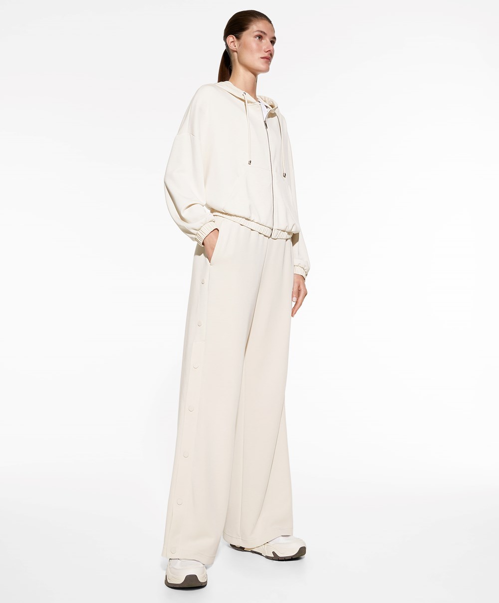 Oysho Soft Touch Modal Brede-leg Trousers With Buttons Stone | YZFP26107