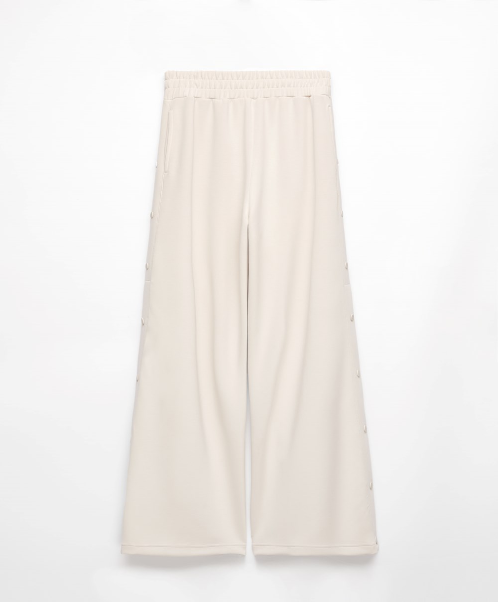 Oysho Soft Touch Modal Brede-leg Trousers With Buttons Stone | YZFP26107