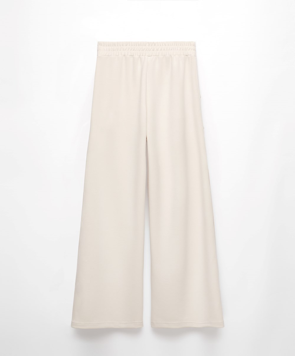 Oysho Soft Touch Modal Brede-leg Trousers With Buttons Stone | YZFP26107